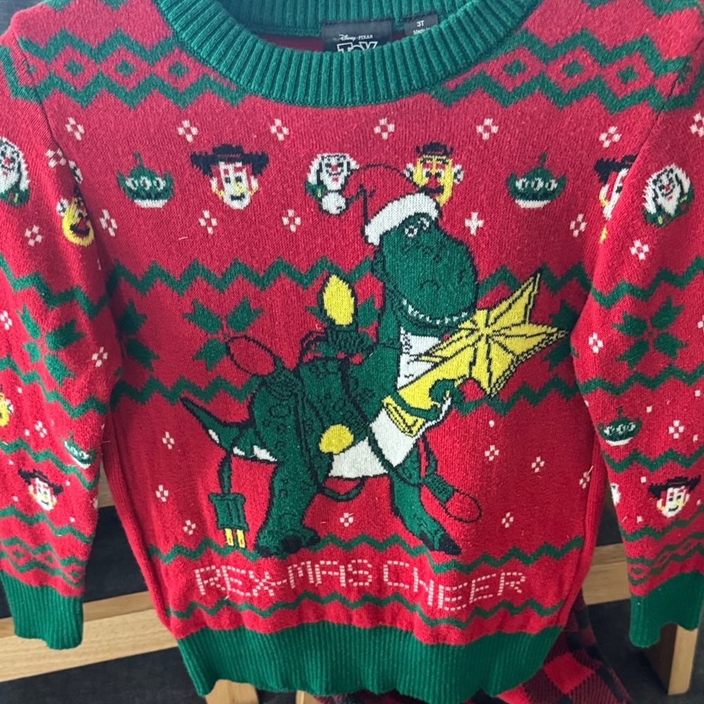 Disney Red and Green Dinosaur Christmas Sweater